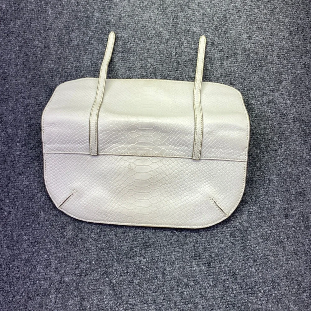 Banana Republic White Snake Embossed Half Moon Double Clutch Bag Cow Leather